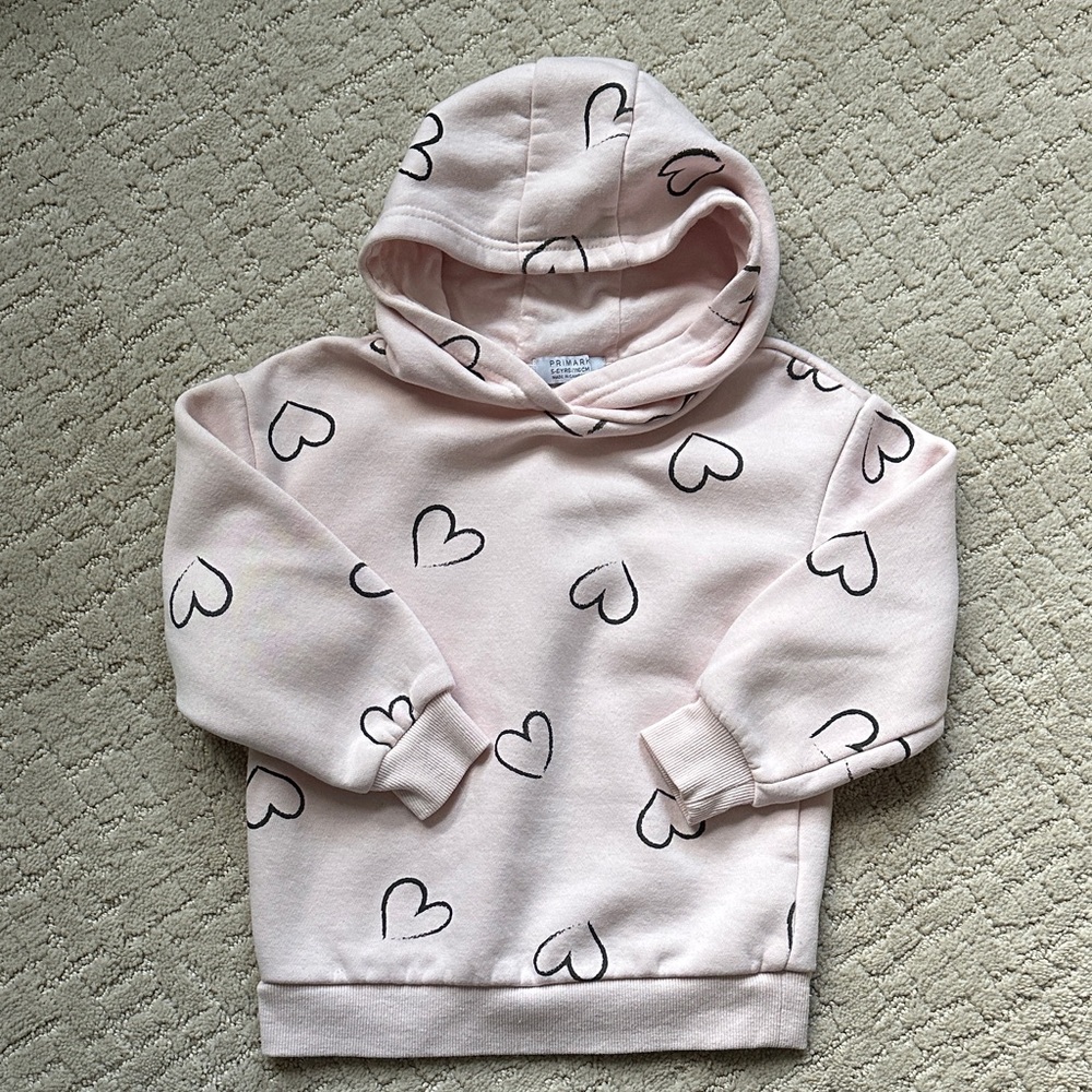 Primark Light Pink Kids Hoodie with Heart Design